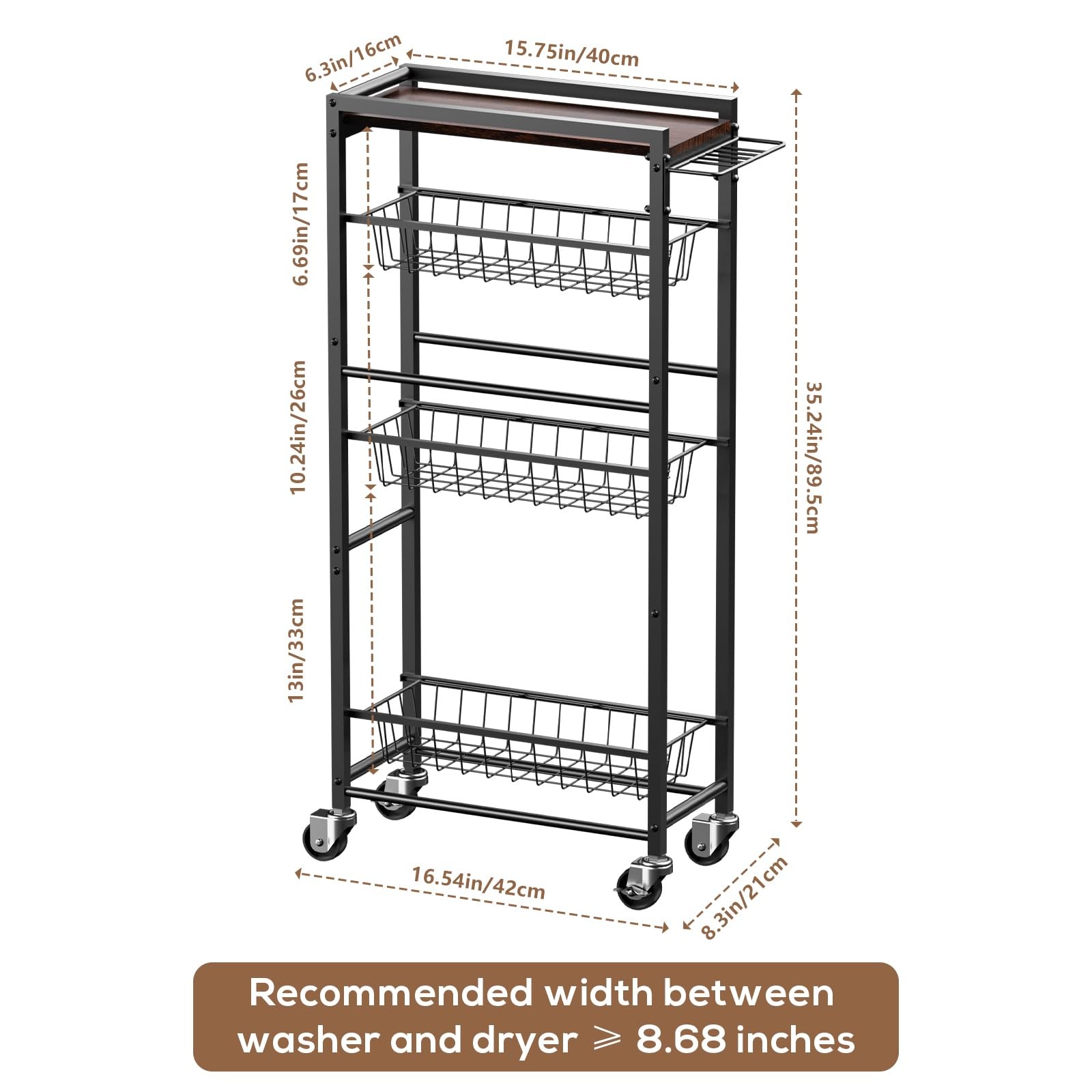 PAPAGIFTREE 4 Tier Slim Rolling Storage Cart with Pull-Out Baskets, Narrow Sl...
