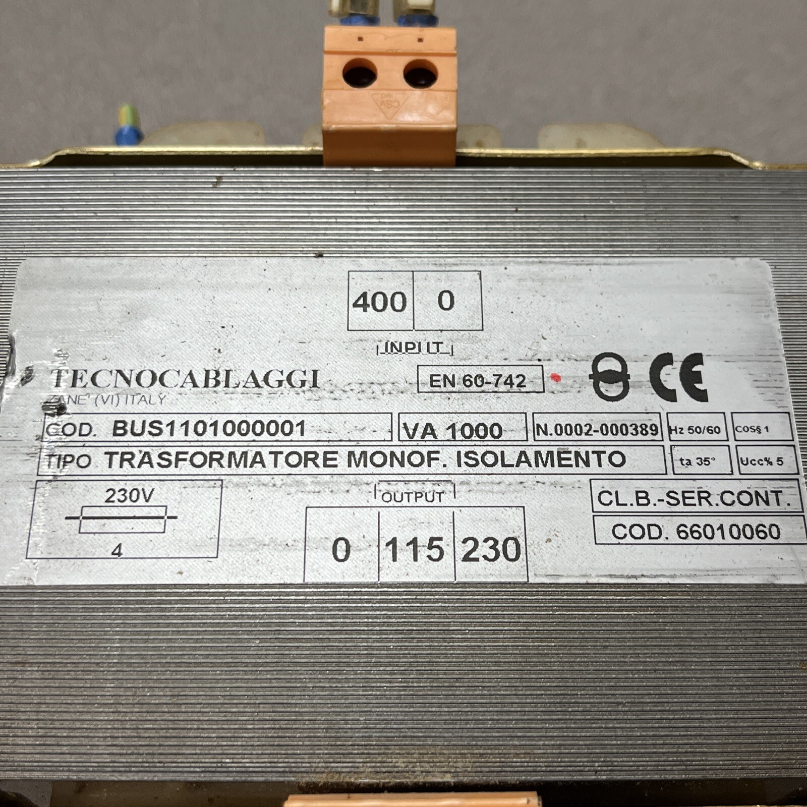 🔥🔥🔥Tecnocablaggi EN 60-742 Transformer BUS1101000001 VA 1000 N.0002-000389