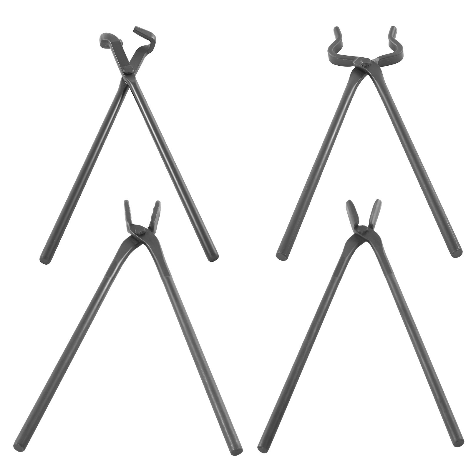 4pc Blacksmith Tool Set Carbon Steel Tongs Flat V Bit Blade Wolf Jaw Forging