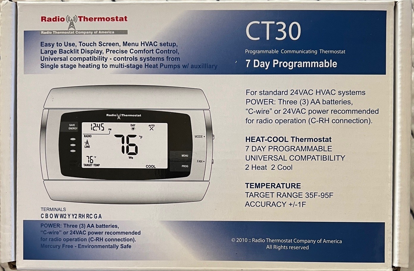 Radio Thermostat CT30 7 Day Programmable Touch Screen Thermostat NEW