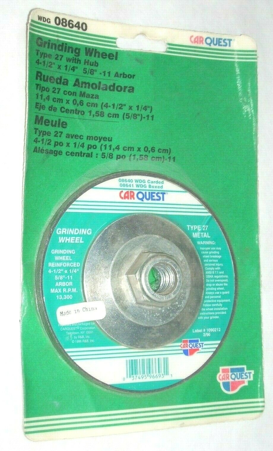 Car Quest 08640 Grinding Wheel for Metal 4 1/2 x 1/4 x 5/8-11 Arbor Type 27 4pk