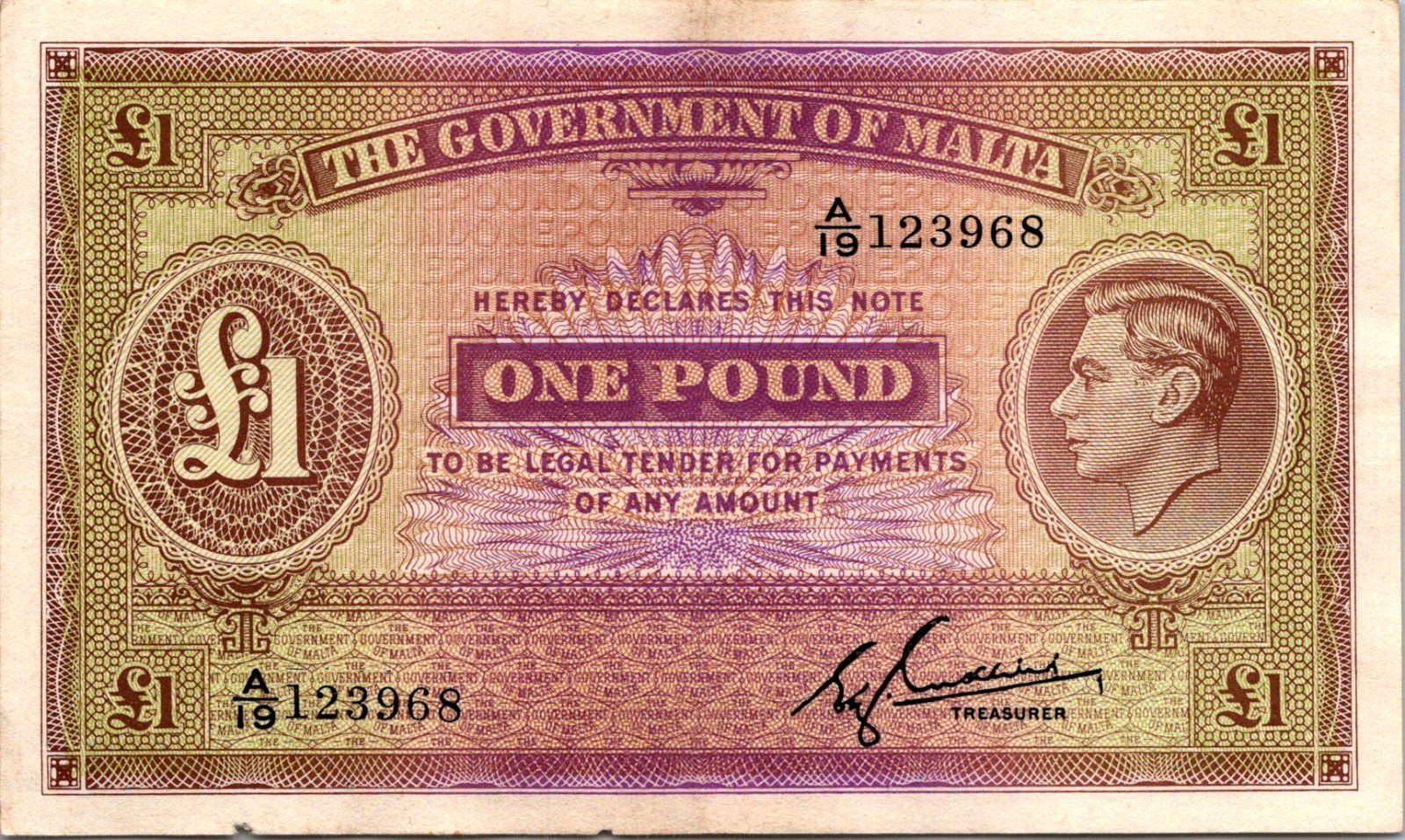 Malta 1 Pound 1940 Pick # 20b XF