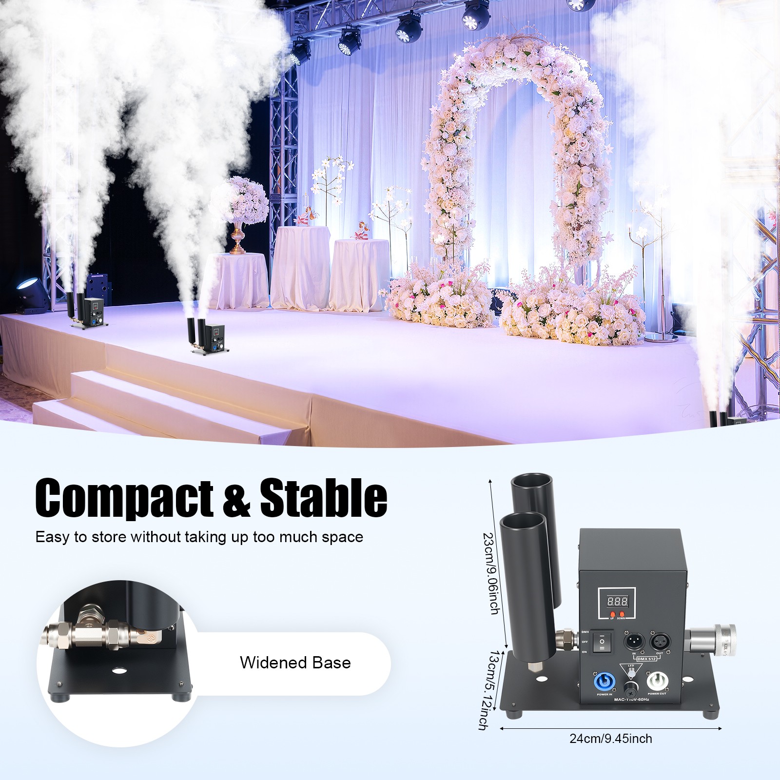 2-Nozzle CO2 Column Fog Machine CO2 Cannon Stage Smoke Effect DMX512 w/20ft Hose