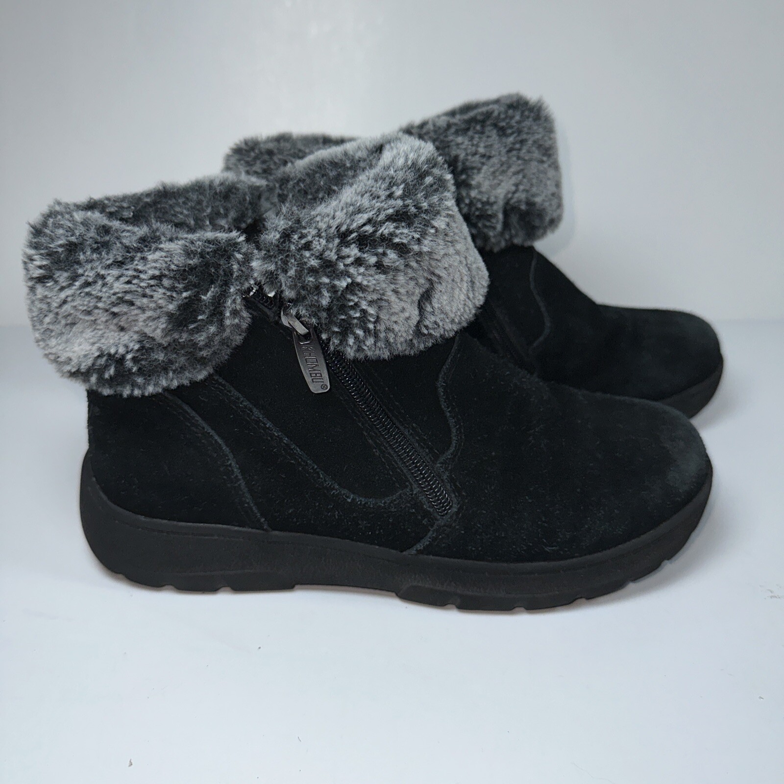 Khombu Women's Jessica Black Suede Leather Water Repellent Boots Faux Fur Sz 7 M