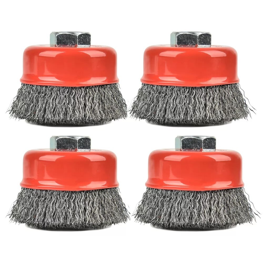 4 PC 3" Crimped Wire Cup Brush, Wire Cup Set For Grinders, 5/8"-11 UNC