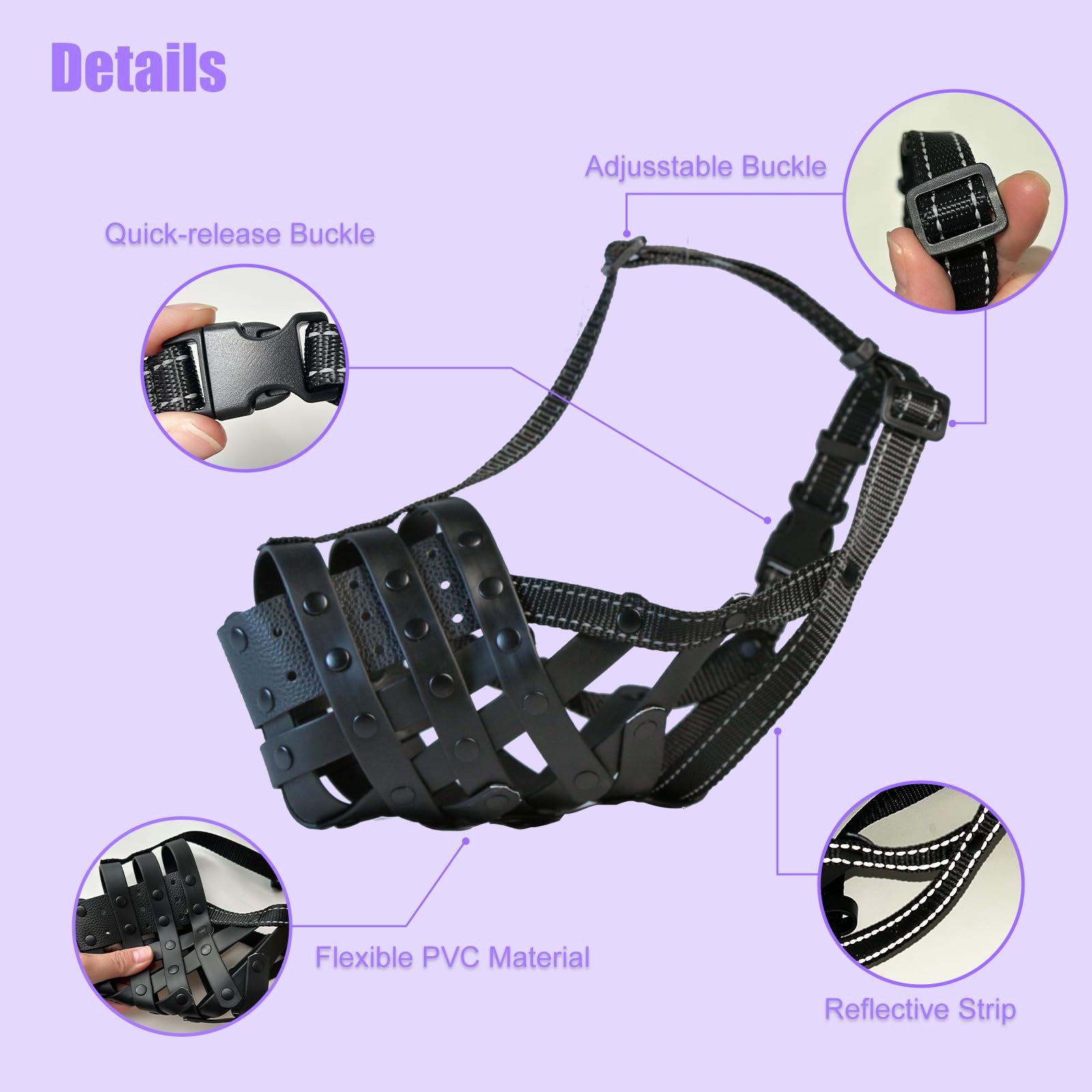 PVC Woven Basket Dog Muzzle for Medium & Large Sized Dogs - Pitbull, M, Black