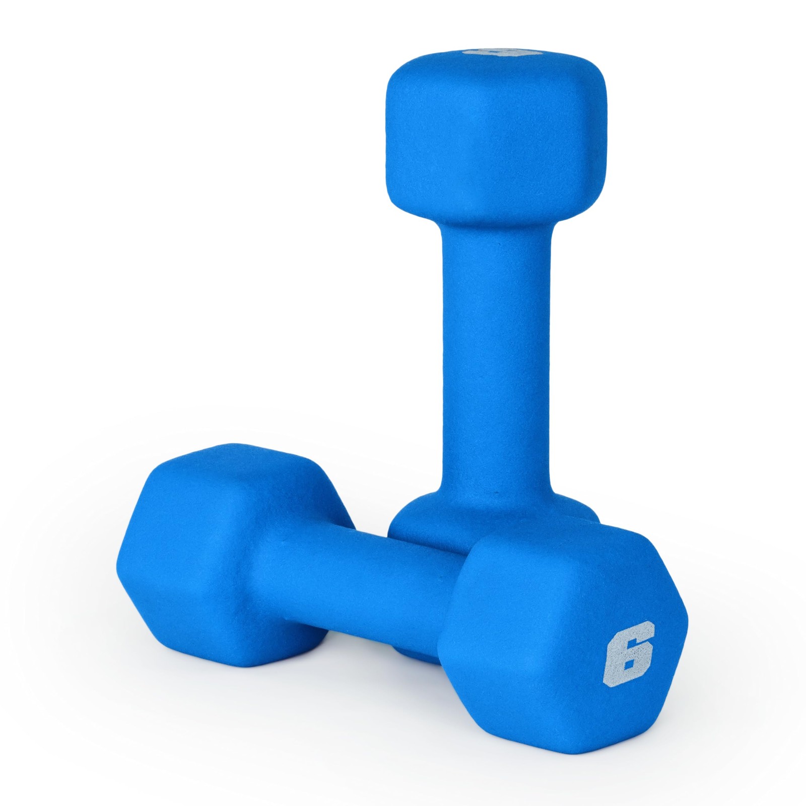Neoprene Dumbbell Weights 6 lb Pair Azure Color - Hex Shaped for Home Gym