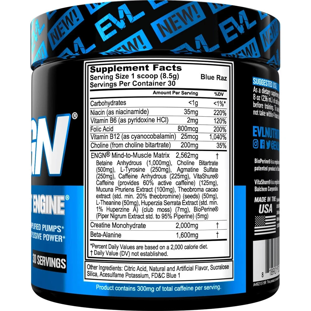 12 PACK EVL ENGN Hardcore PreWorkout Energy Mix Creatine, Energy, Pumps Blue Raz