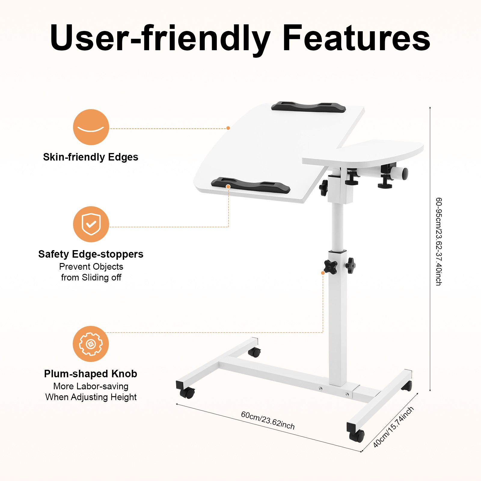 Over Bed Table Mobile Rolling Laptop Stand Computer Bedside Table Adjustable New