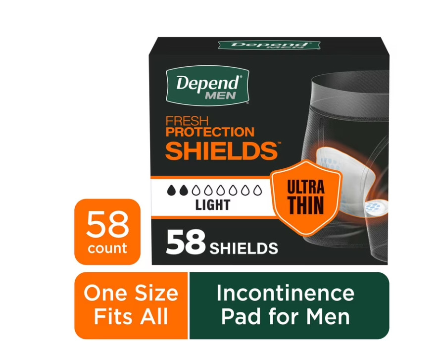 (3 pack) Depend Shields Incontinence Pads for Men, Light Absorbency, 58 Count