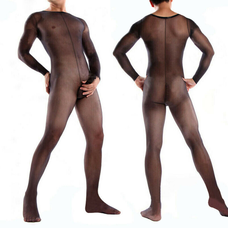 Sexy Men See Through Bodysuit Underwear Mesh Sissy Crossdress Outfits Nightwear