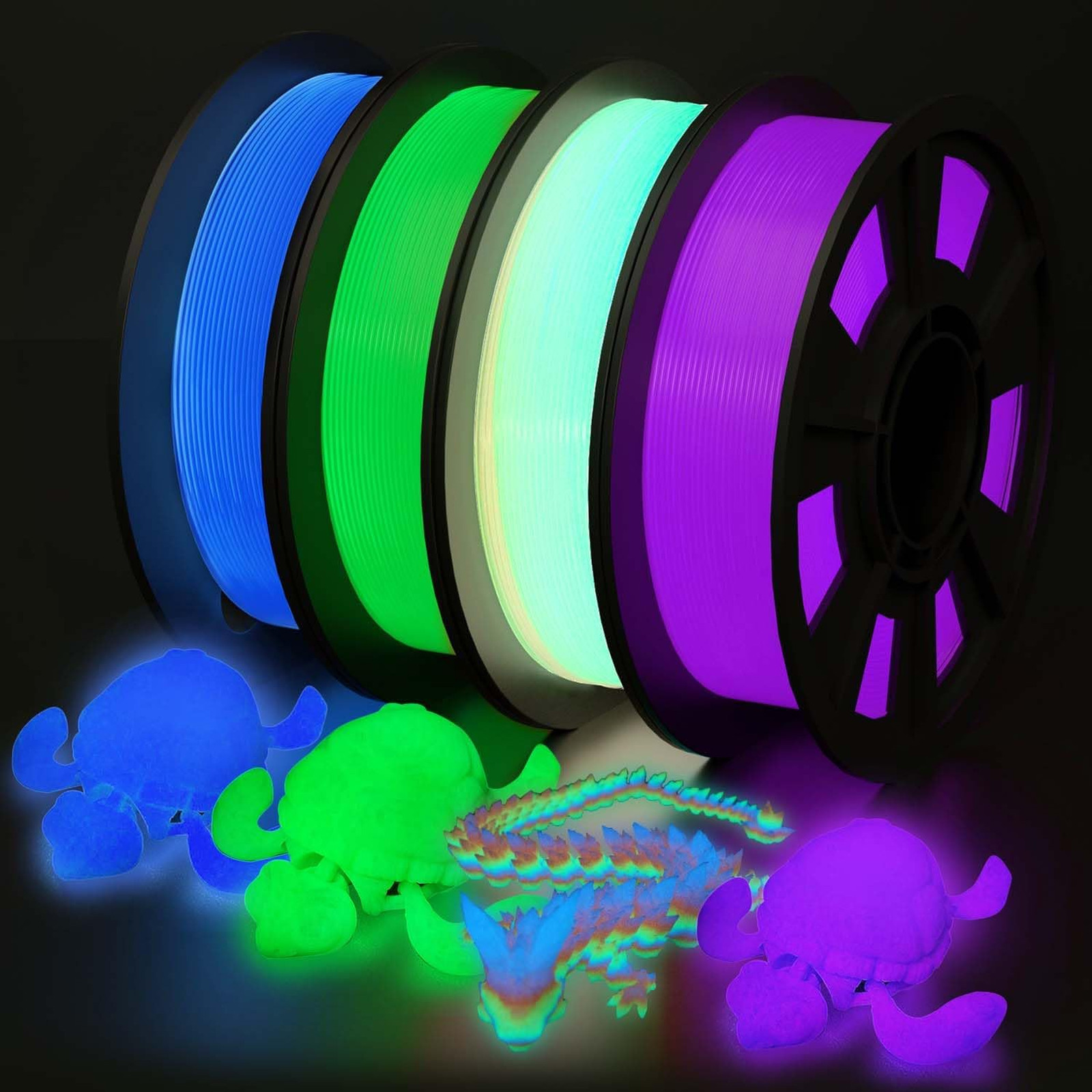 3D Printer Filament Bundle Glow in The Dark PLA Multicolor 1.75mm 250g Pack