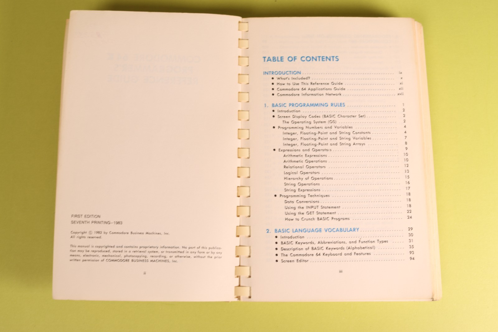 Commodore 64 Programmer's Reference Guide First Edition 7th Printing 1983