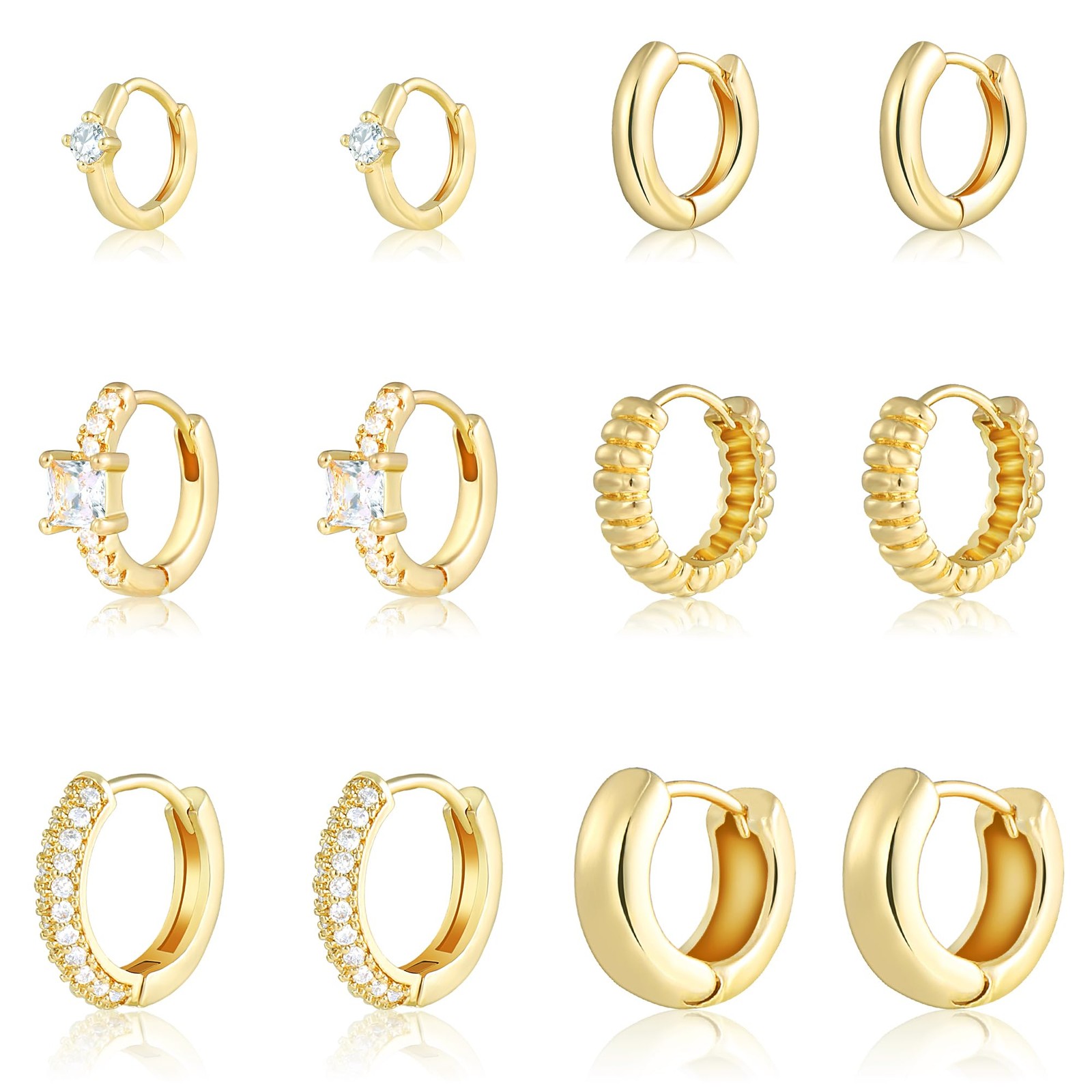 Wgoud Small Gold Hoop Earrings Set for Women, 6 Pairs 14K Small, C-Gold hoops
