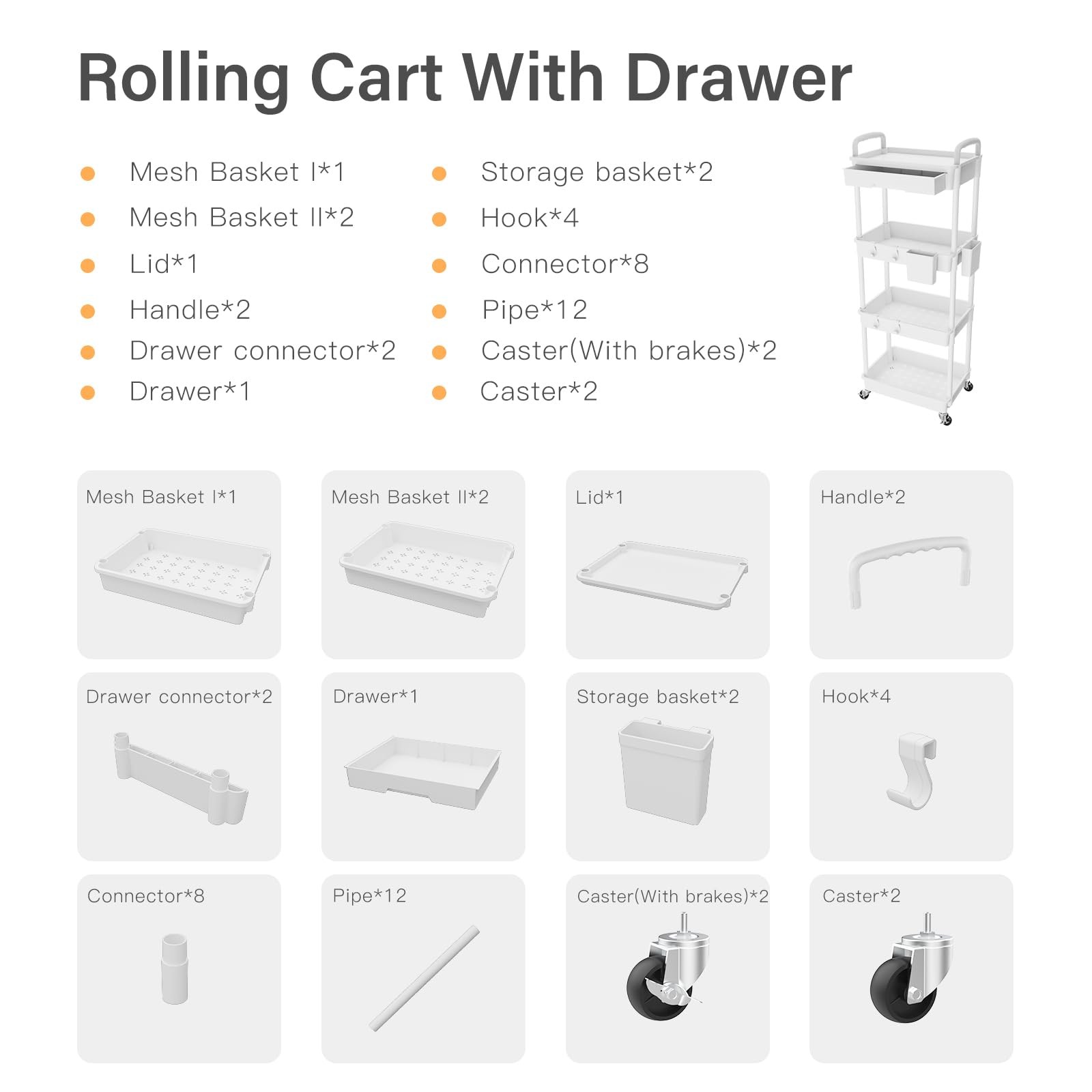 4 Tier Rolling Utility Cart with Drawer Multifunctional Storage Organizer