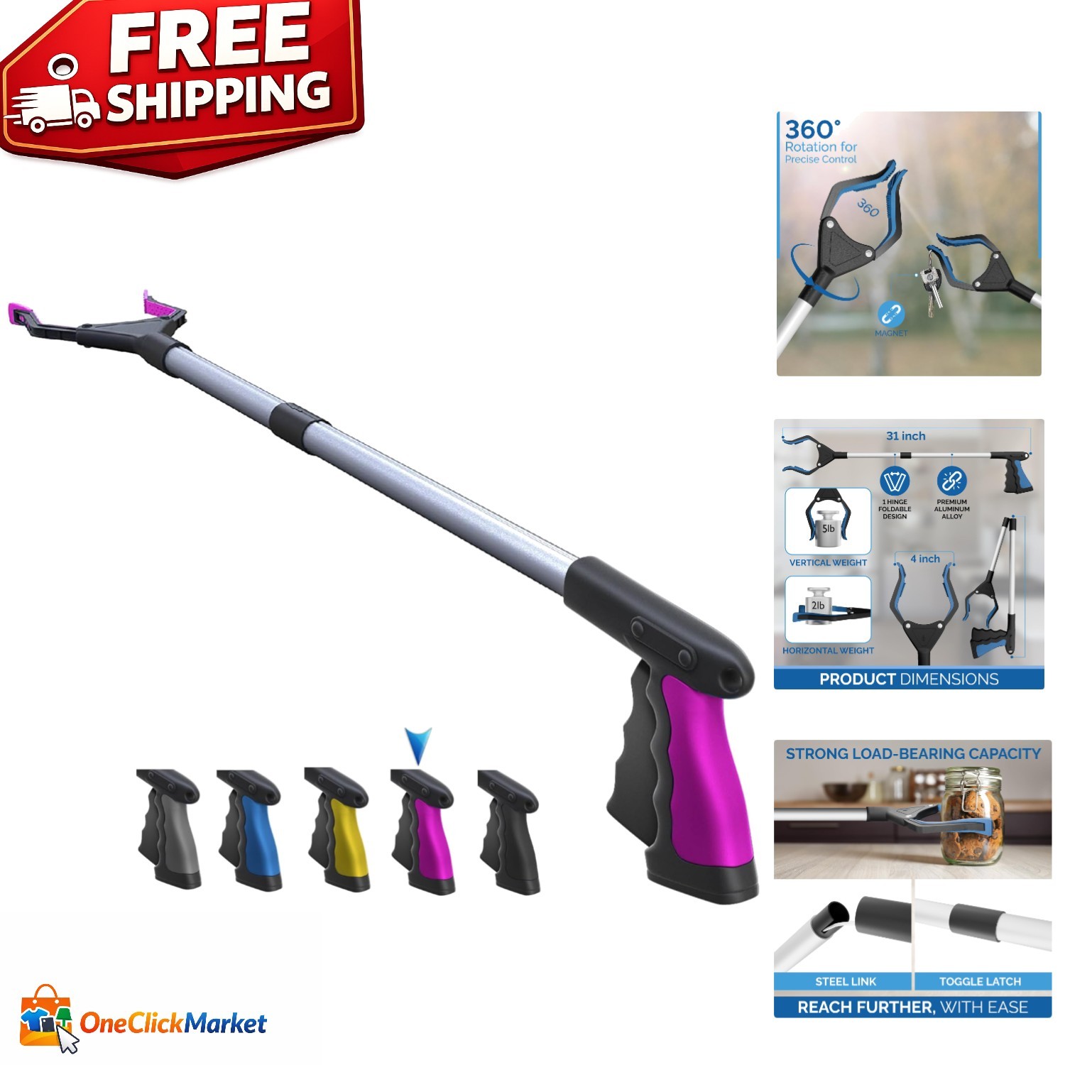 Upgrade Your : 32-Inch PowerGrip T9 Grabber Tool with 96 Grip Points