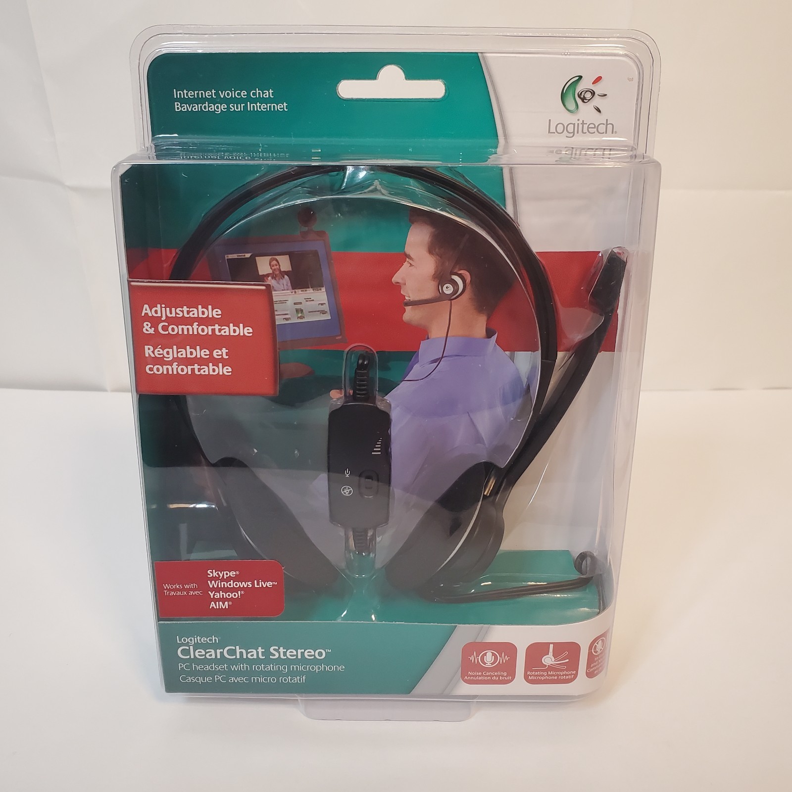 Logitech ClearChat Stereo PC Headset w Rotating Microphone Volume Mute NOS