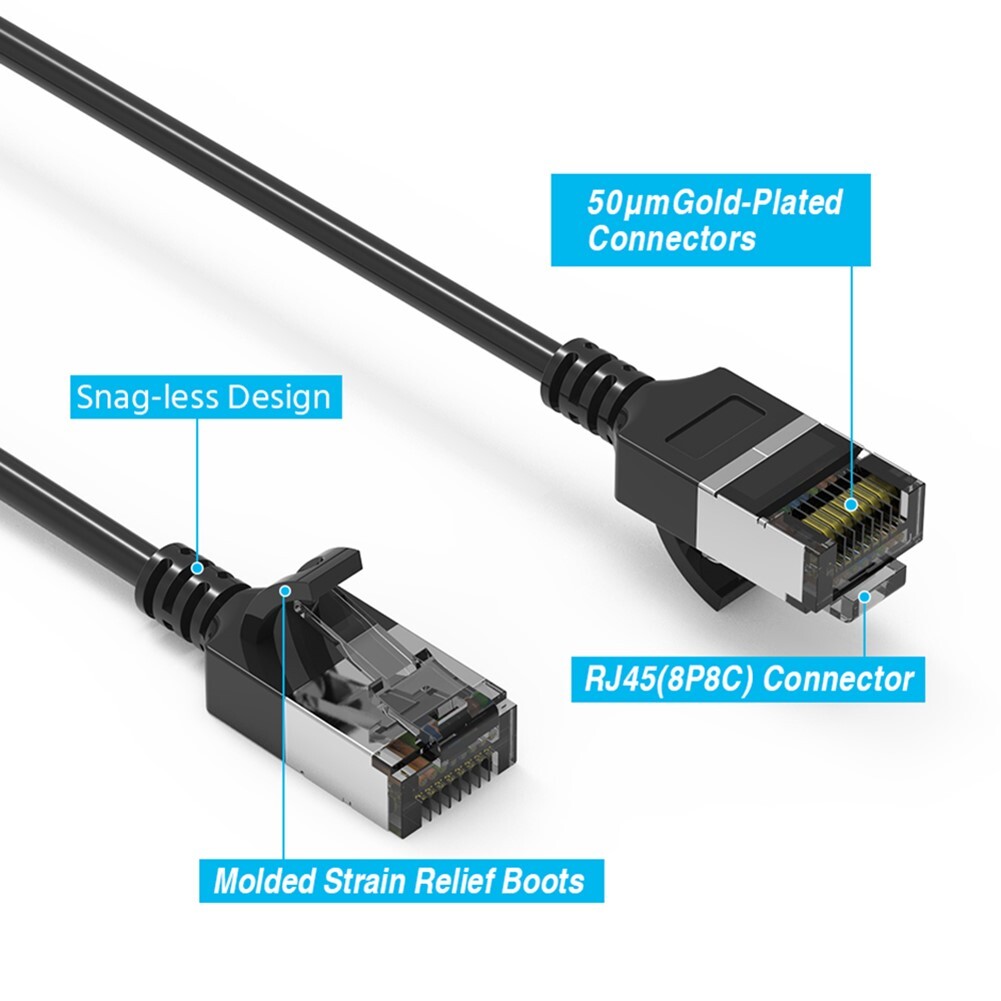 7FT Cat8 RJ45 Network Ethernet U/FTP Shielded Patch Cable Slim Cord 30AWG Black