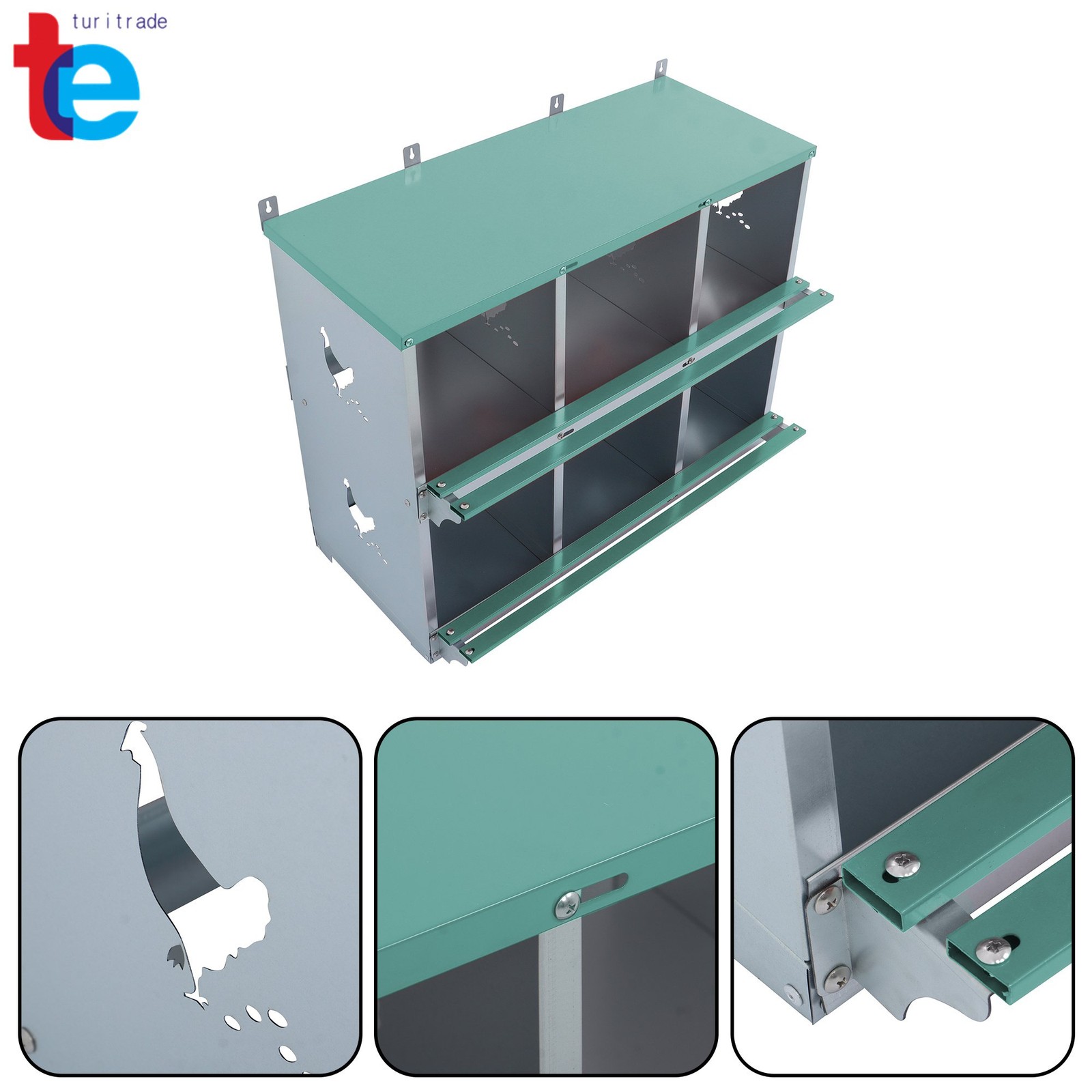 Sturdy Chicken Nesting Boxes - 6 Compartment Metal Poultry Nest Box Wall Mount
