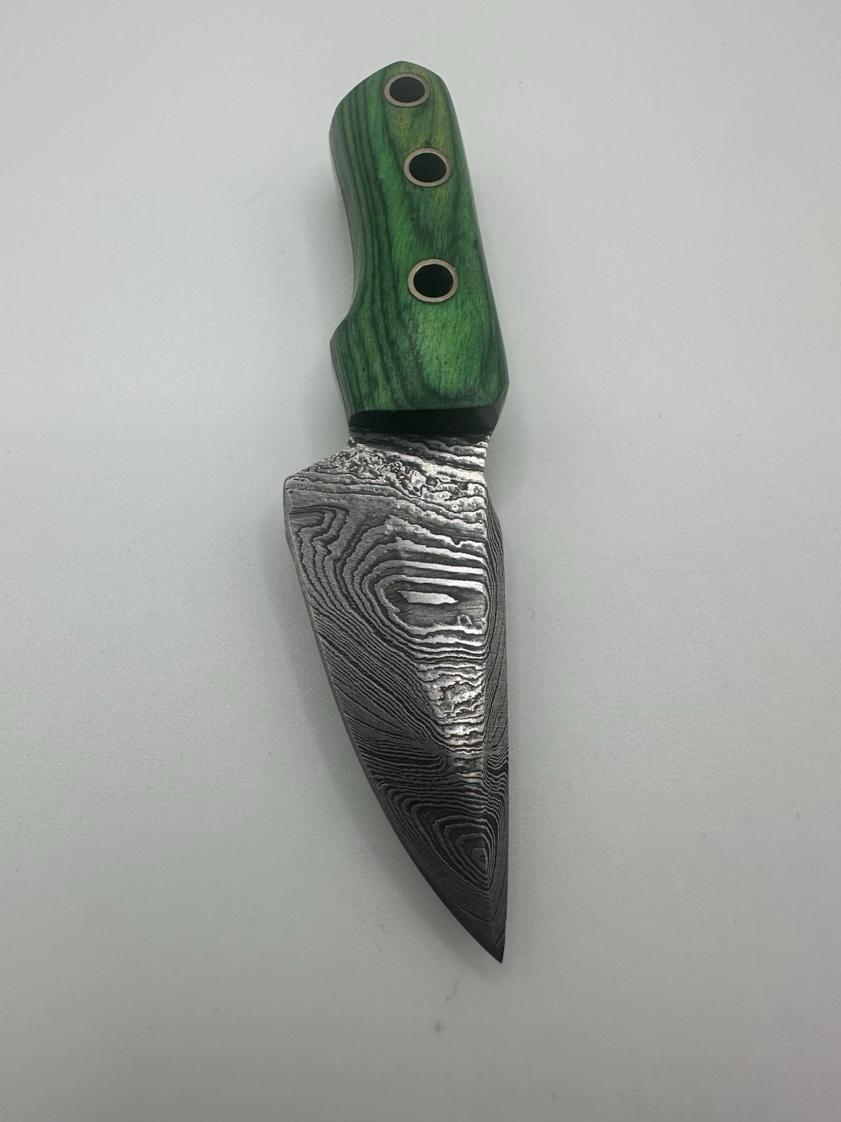 Damascus Mini Fixed Blade Knife 3.5” Green Handle
