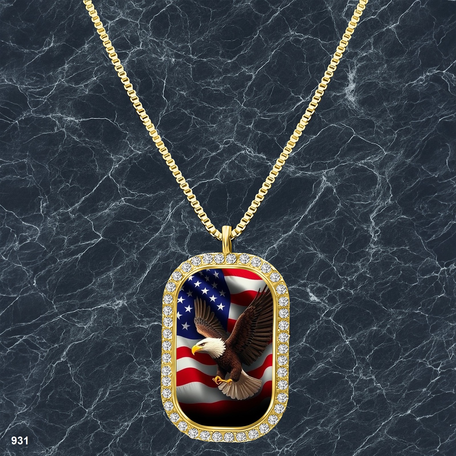 Stunning USA American Flag Pendant Necklace Picture Design Elegant Gold Tone Gif
