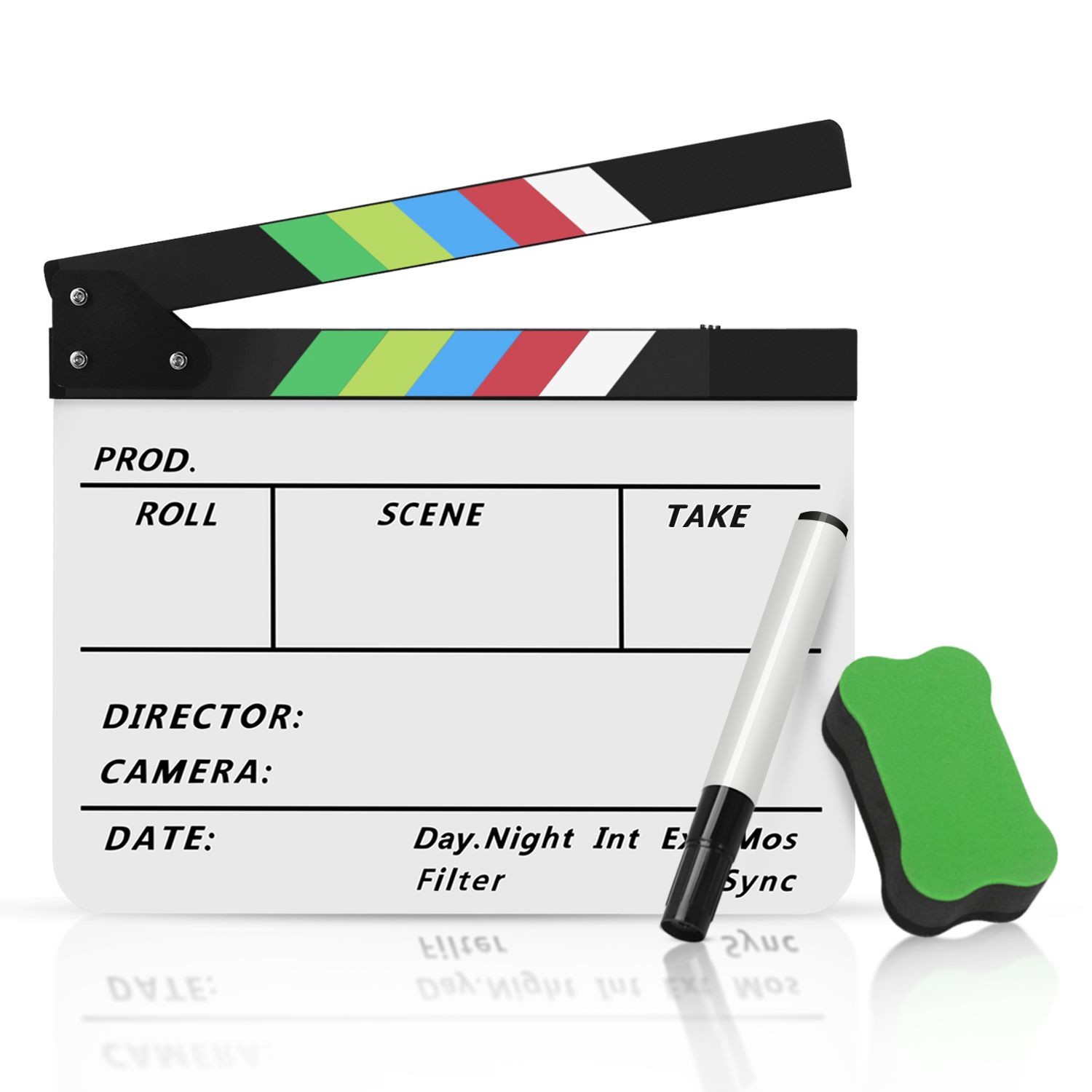 Directors Film Clapper Board Dry Erase Film Slate 10x12" Acrylic Color Stick