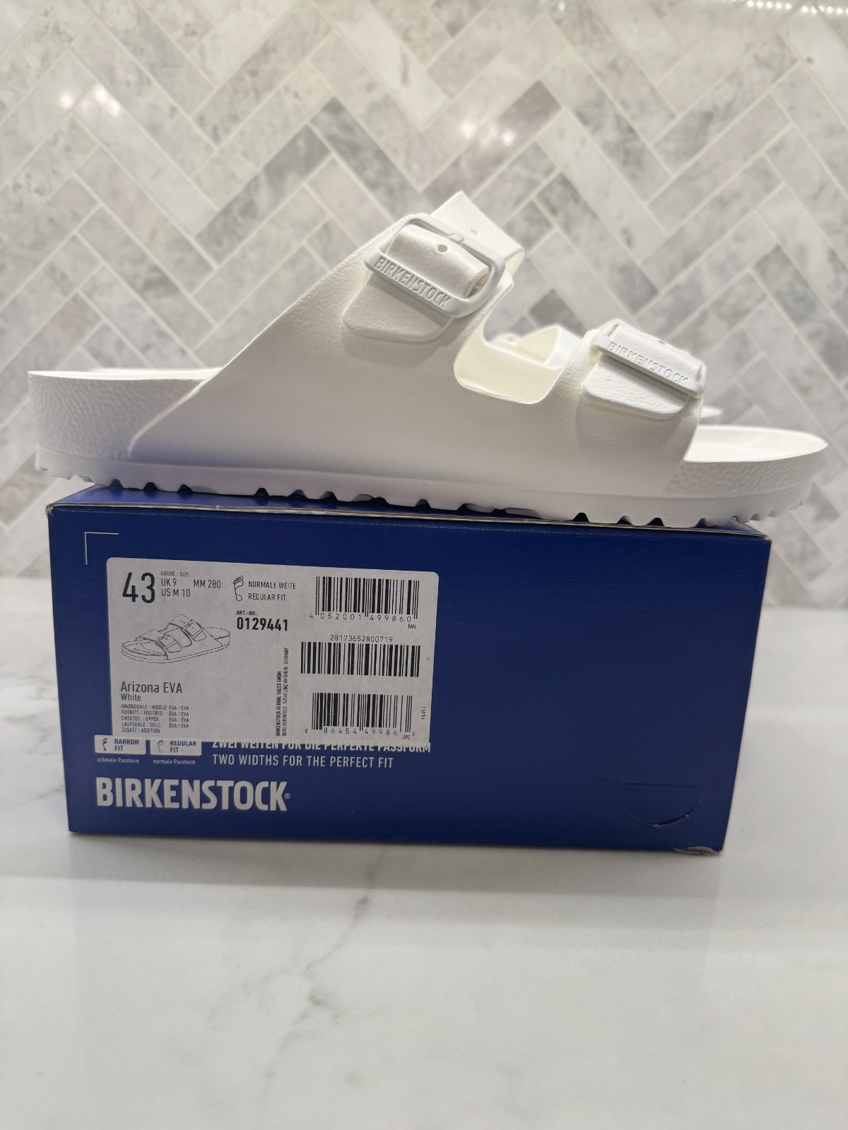 Birkenstock Arizona Essentials EVA Sandals Mens Size 10 43 White Slip On Slides
