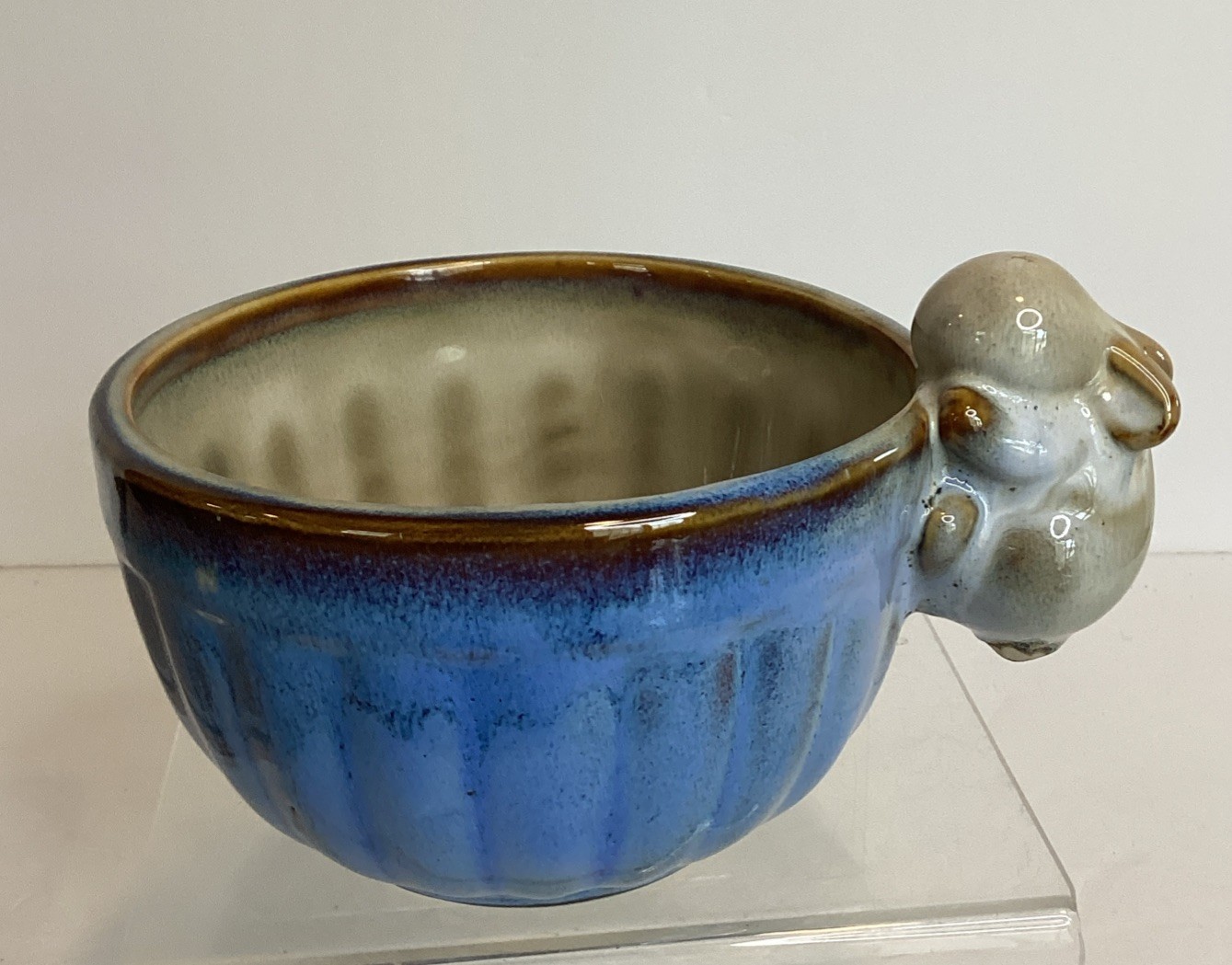 Drip Glaze Pottery Planter Bowl with Rabbit on Edge