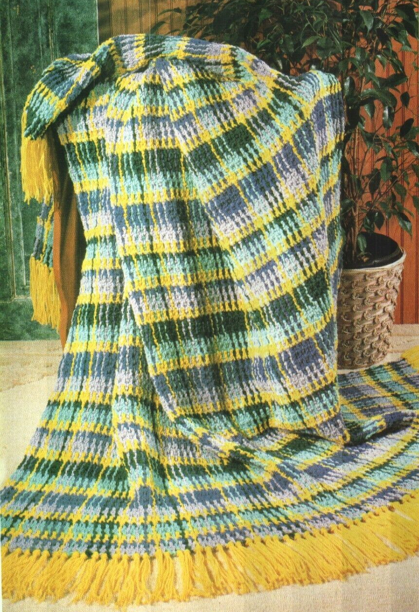 PLAID WITH PIZAZZ AFGHAN HOME DECOR CROCHET PATTERN INSTRUCTIONS