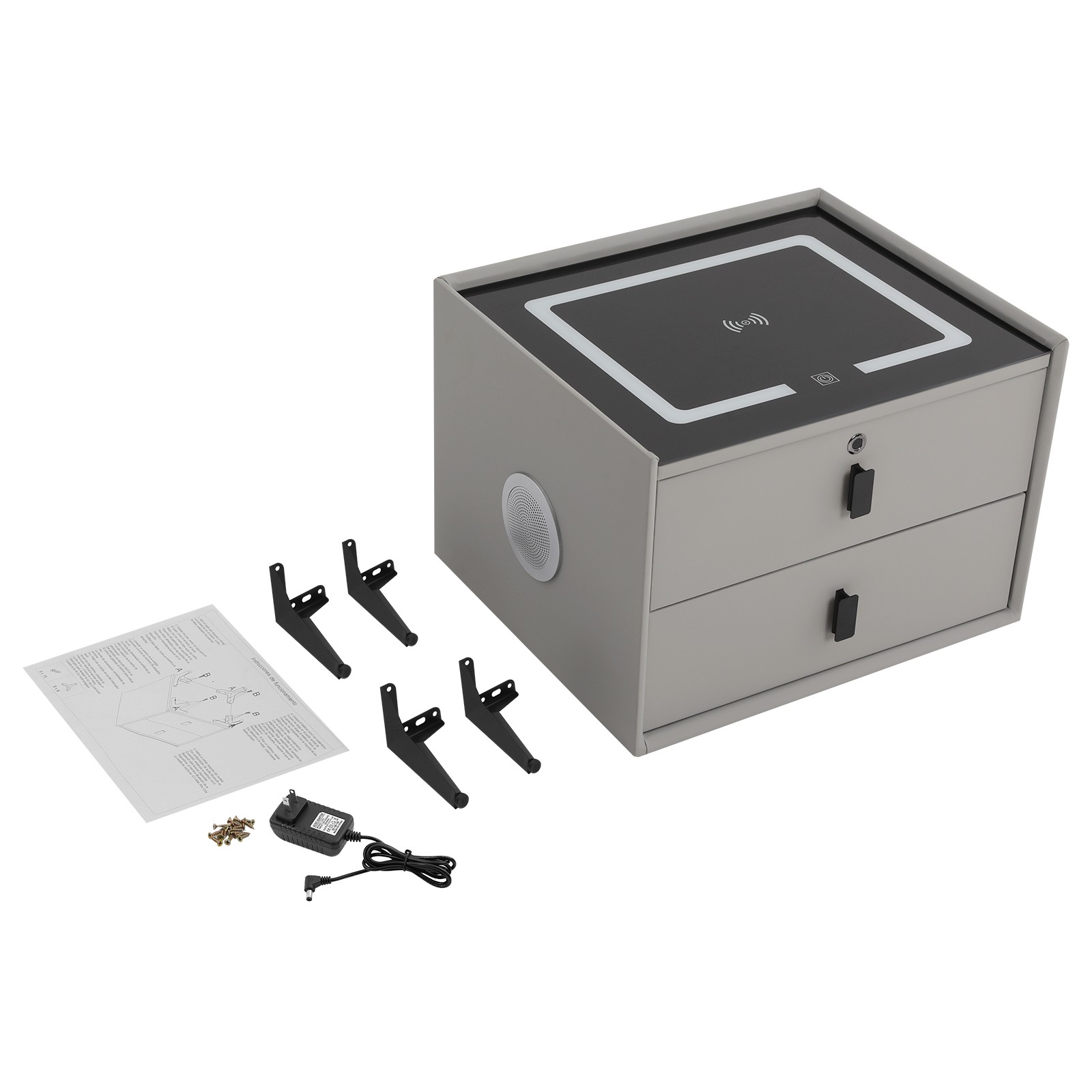 Bedside Table W/Wireless Charging Bluetooth Speaker Smart Nightstand W/Light&USB