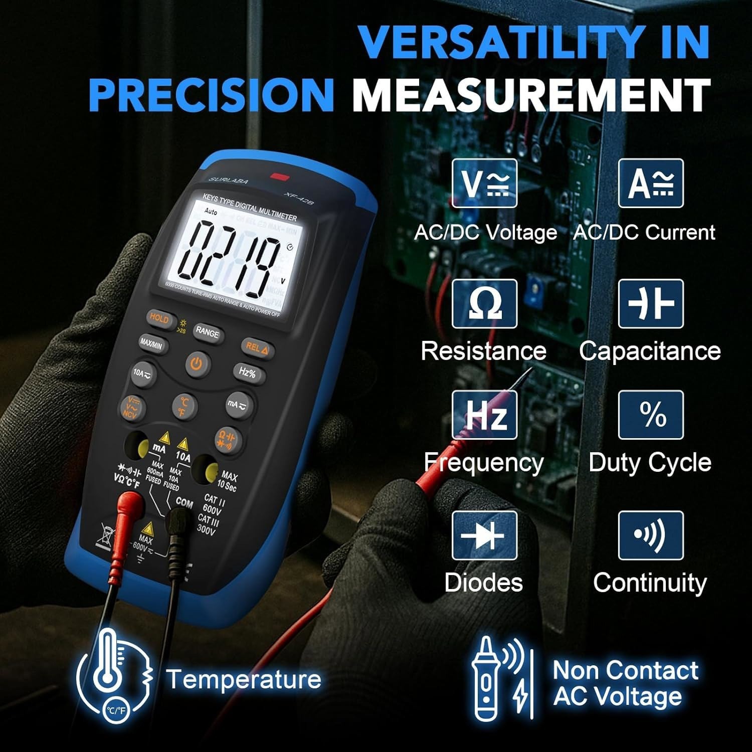 Digital Multimeter TRMS Autorange AC/DC Volt Amp Ohm Temp Continuity NCV 6000Cou