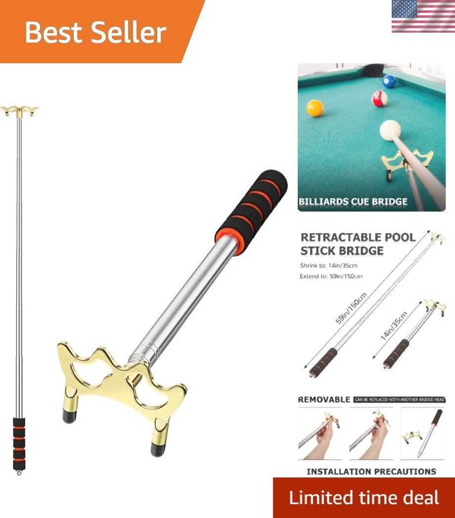 Retractable Billiards Cue Rest with Brass Bridge Head for Ultimate Precision