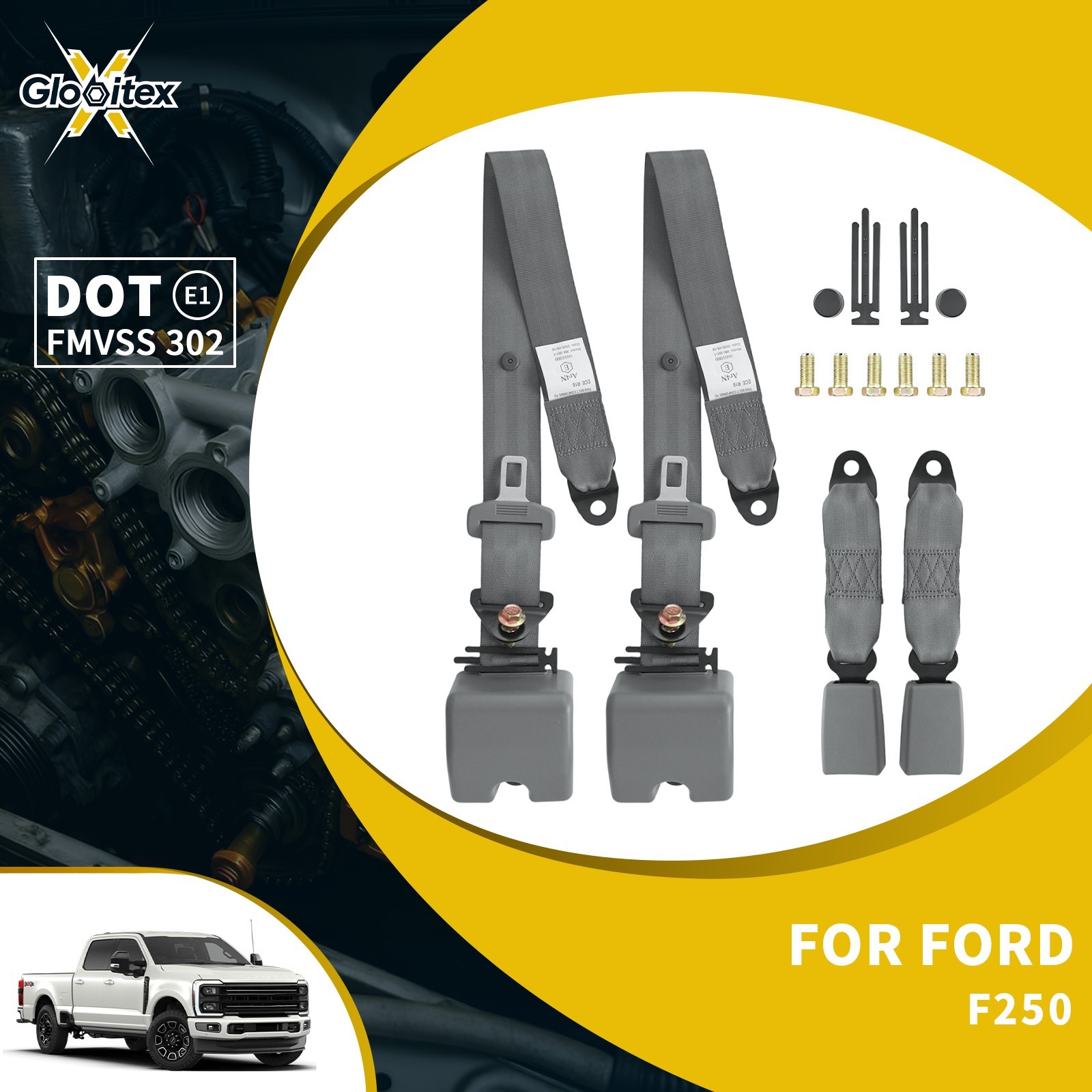 2X For Ford F250 3 Point Grey Adjustable Seat Belt Straps Car Vehicle US