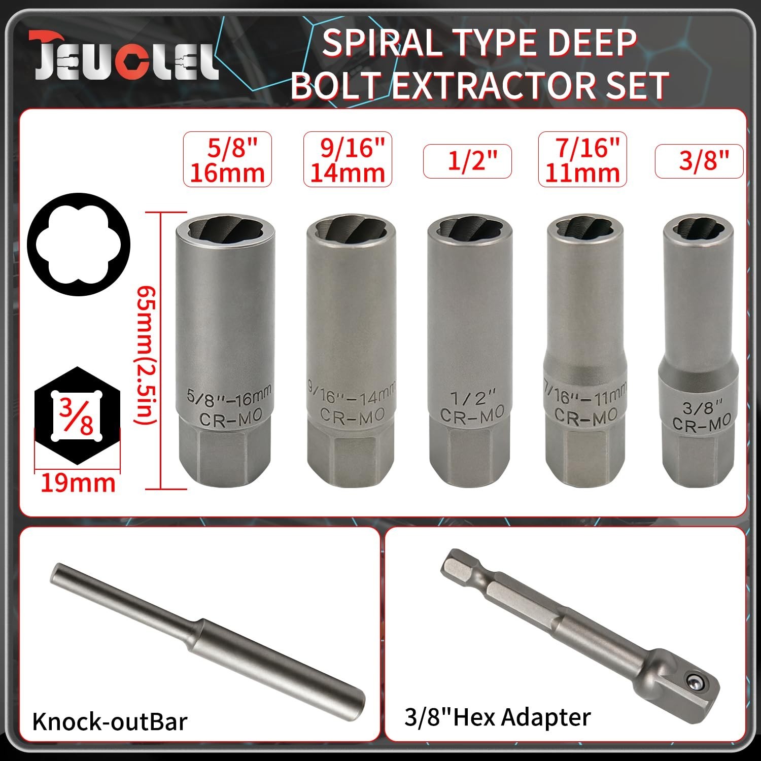 7PCS Spiral Deep Extractor Set - Spark Plug, Broken Bolt & Stud Remover Tool