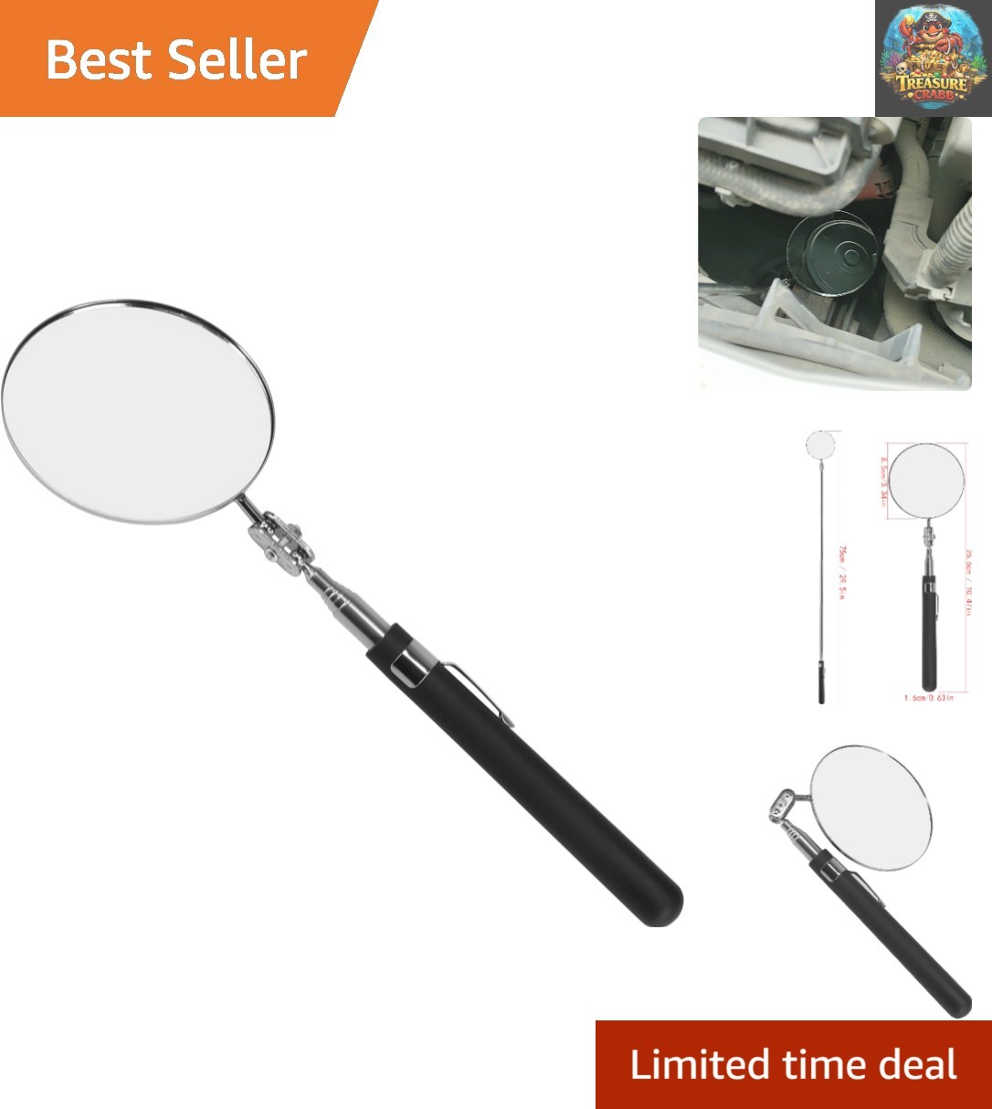 Telescopic Inspection Mirror, Circular Inspection Mirror, Telescopic Inspecti...
