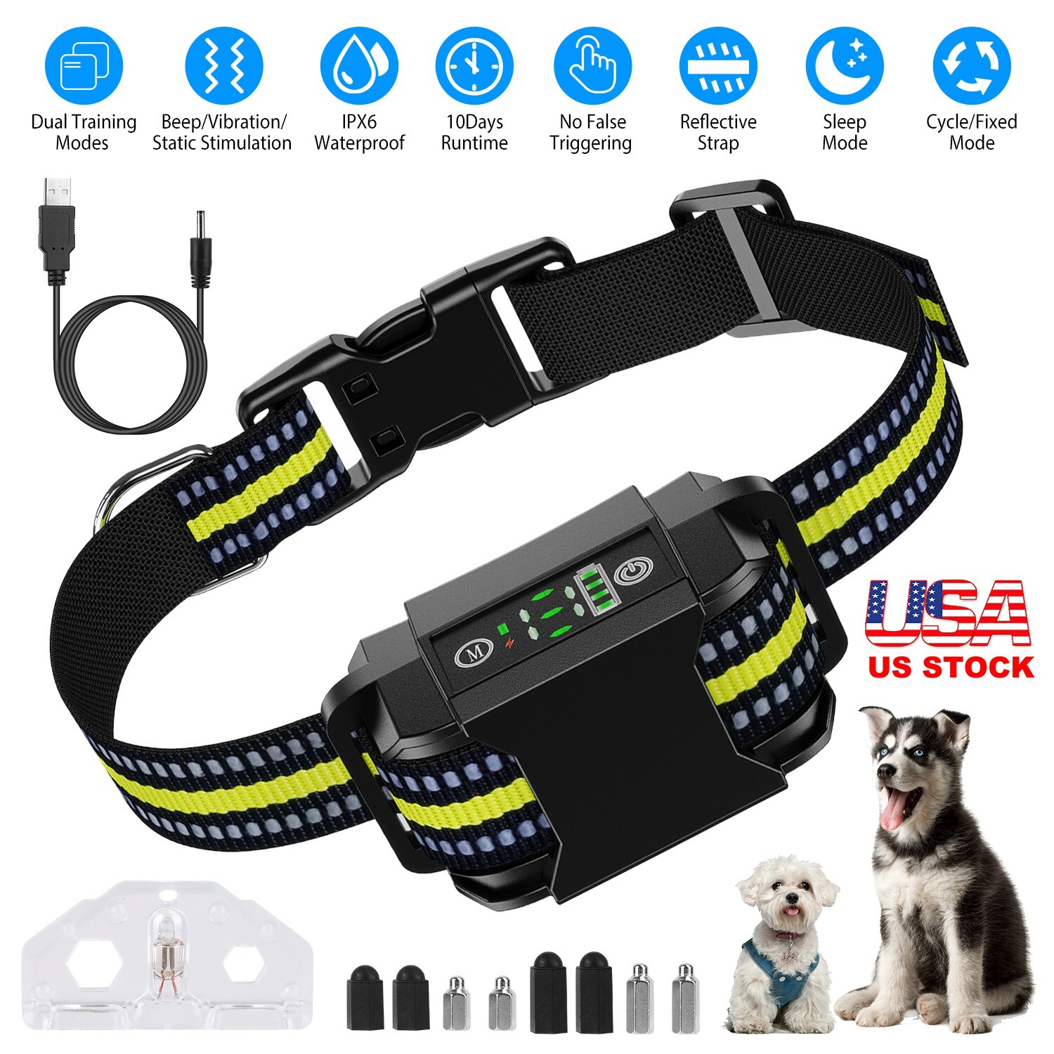 Anti-Barking Dog Training Collar Pet Shock Bark Stopper Waterproof Rechargeable
