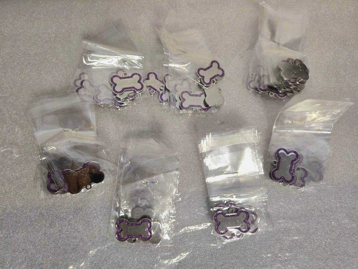 70-Pcs Dog Tags Engraved For Pets Personalized 1.25" x .7/8" Purple Bone
