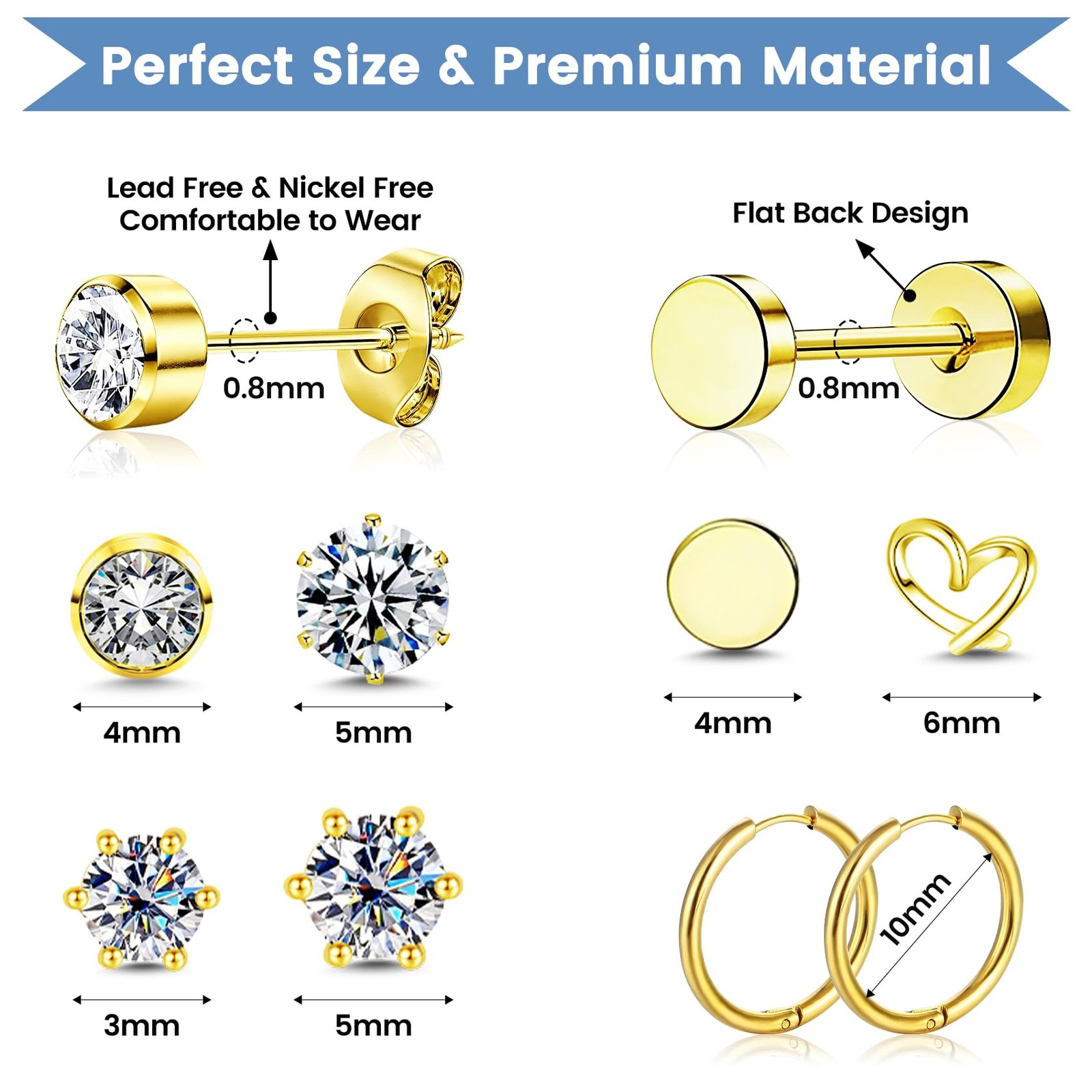 40Pcs Ear Piercing Kit, 4 Disposable Piercing , Gold Plated