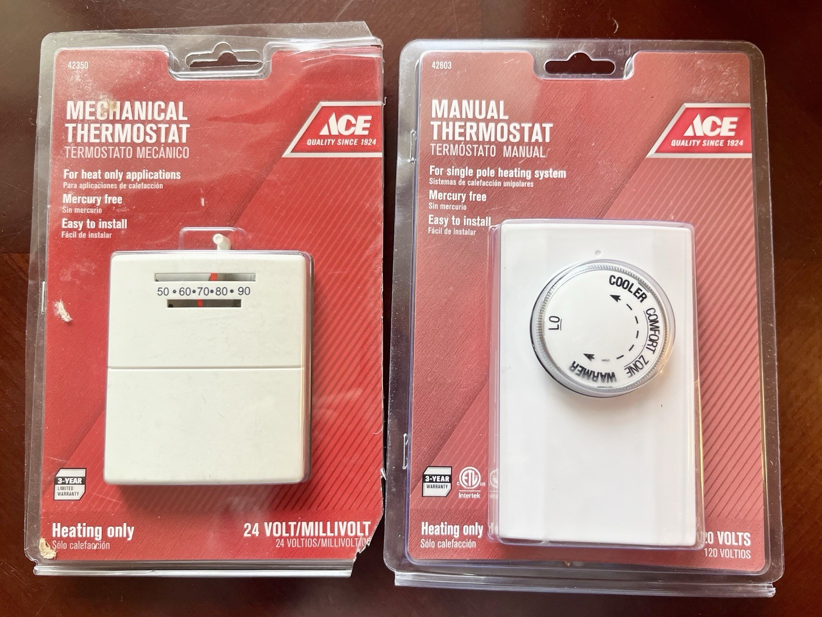Lot of 2 - ACE Thermostats - Mechanical (42350) and Manual (42603)