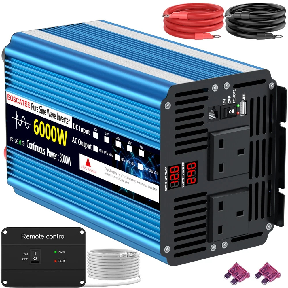 Pure Sine Wave 6000W 3000W Car Power Inverter LCD DC 12V to AC 240V Converter UK