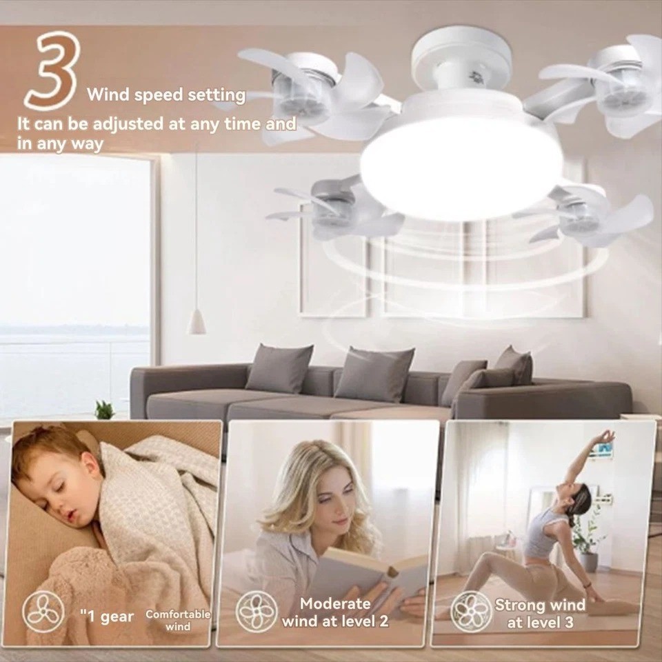 Ceiling Fan Light E27 LED 60W Drone Shaped Remote Control Dimmer Function I4T4