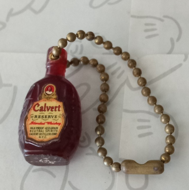 Calvert Reserve Blended Whiskey Mini Brown Bottle Vintage Keychain Keyring