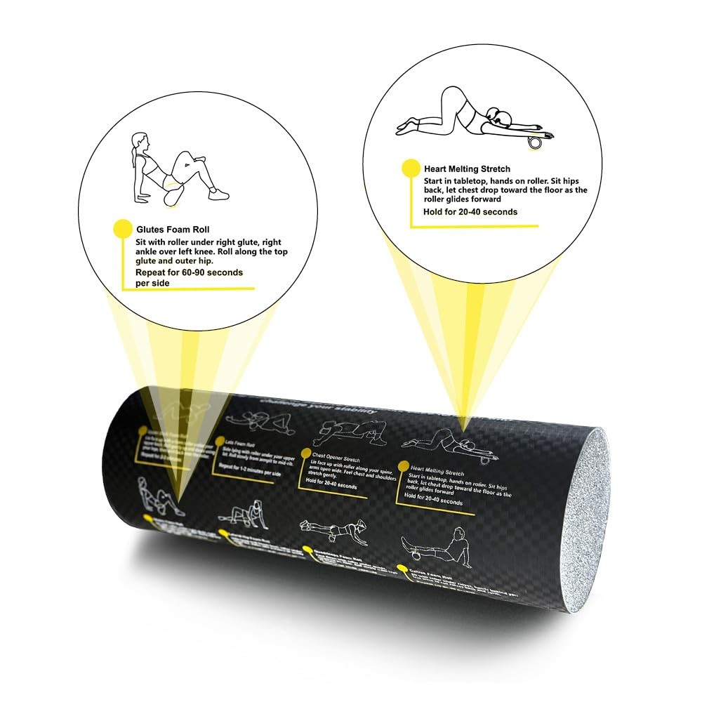 Foam Roller with Printed Exercises - 17.7''x 6'' Lightweight EPE/PE Exercise ...