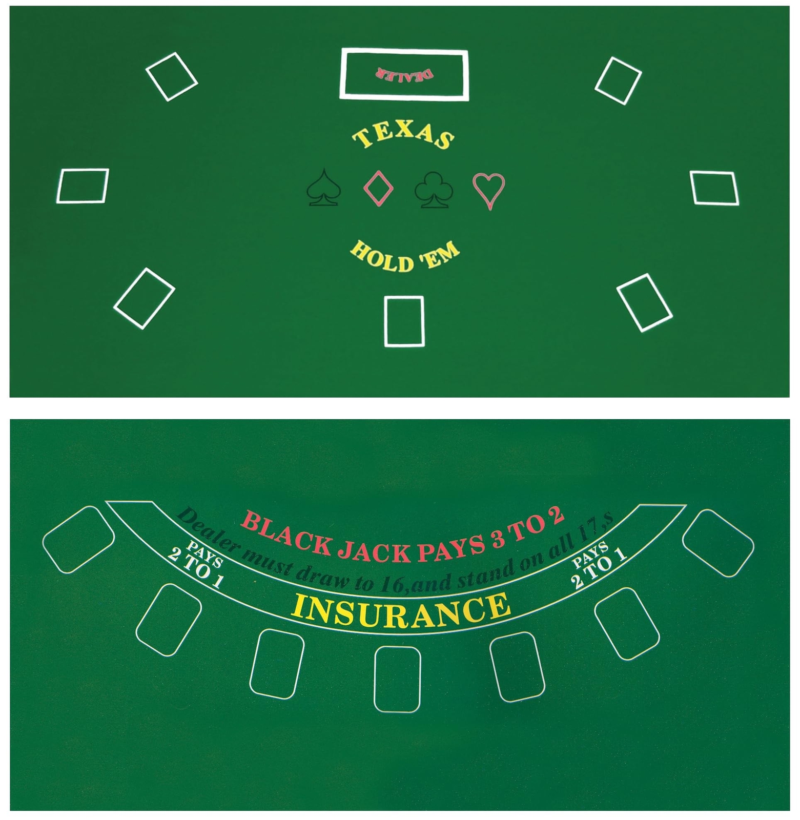 DA VINCI 2 Sided Texas Holdem and Blackjack Casino Felt Layout 36 Inch x 72 I...