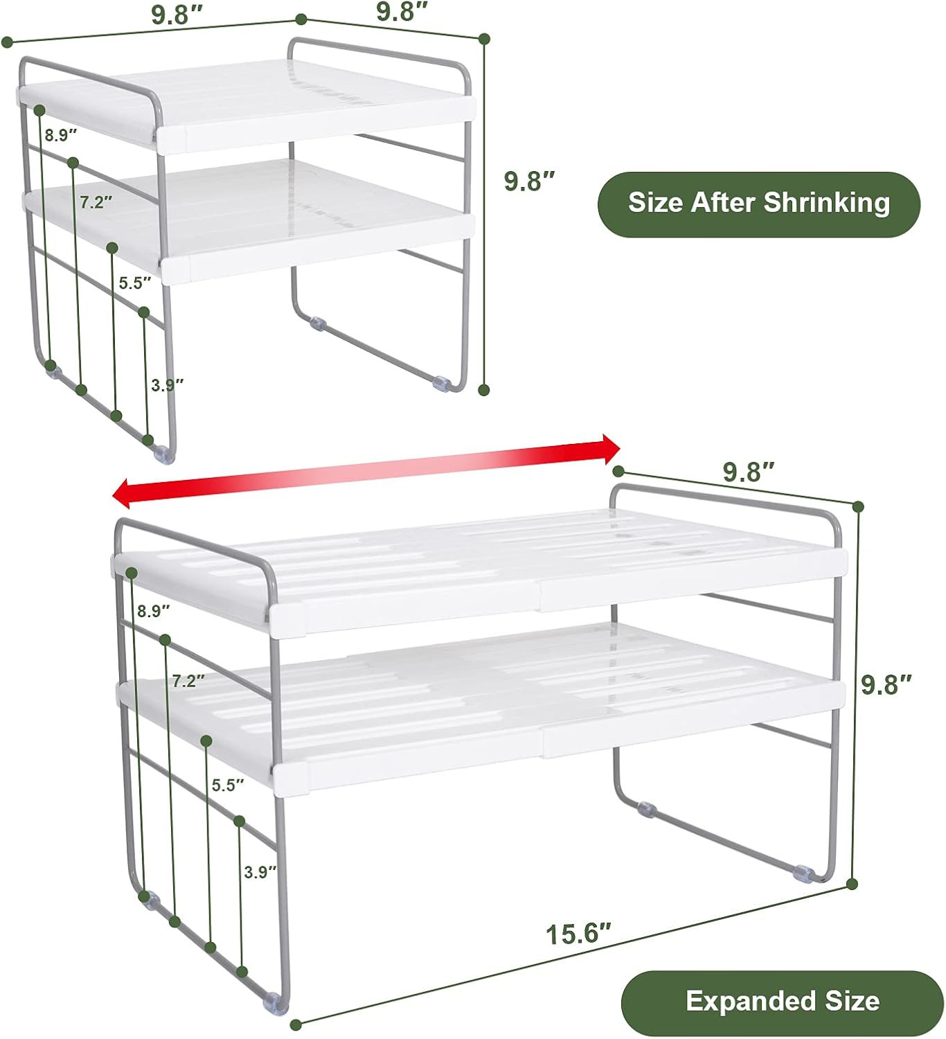 2 Pack Expandable Kitchen Wrap Organizer Rack, Height & Width Adjustable Aluminu
