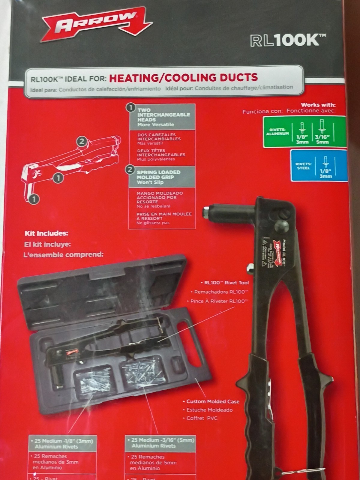 Arrow RL100K Rivet Tool Kit Ideal For Heating/Cooling Ducts New
