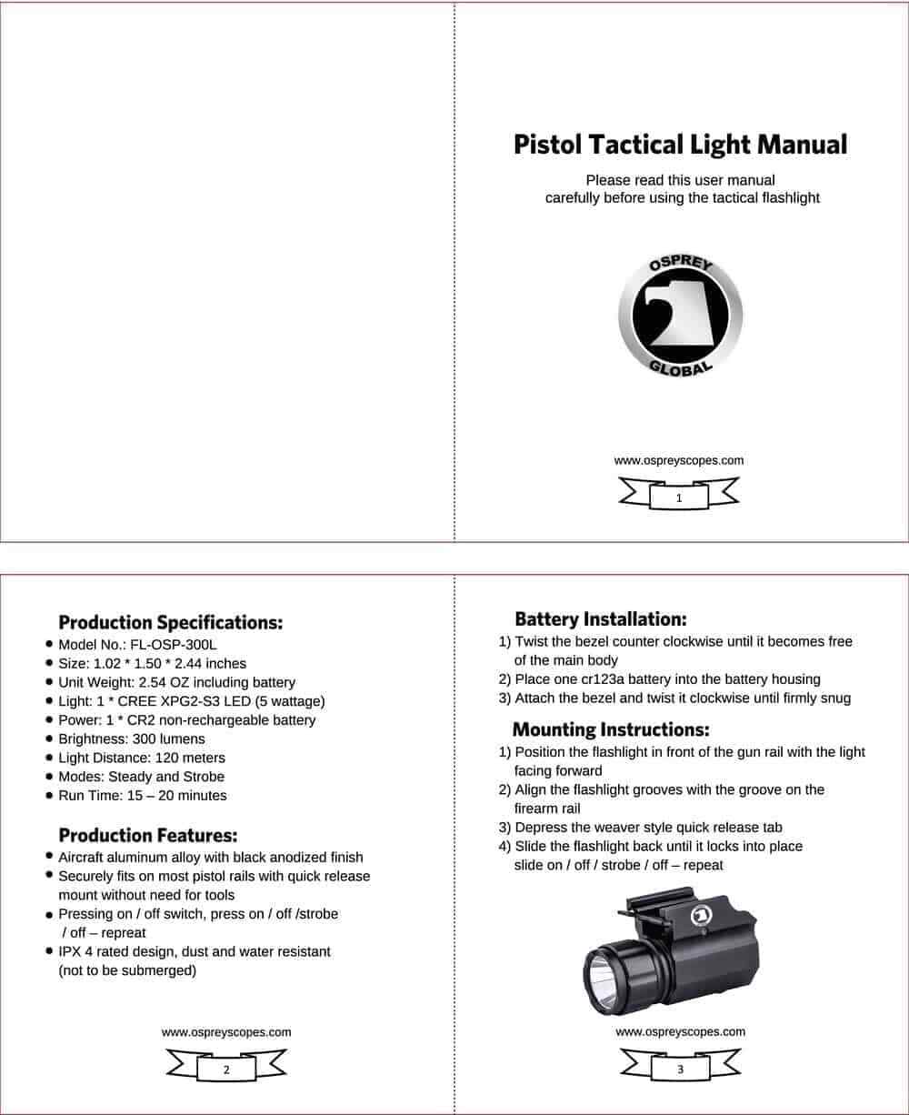 Osprey Global Pistol Light (300 Lumens)