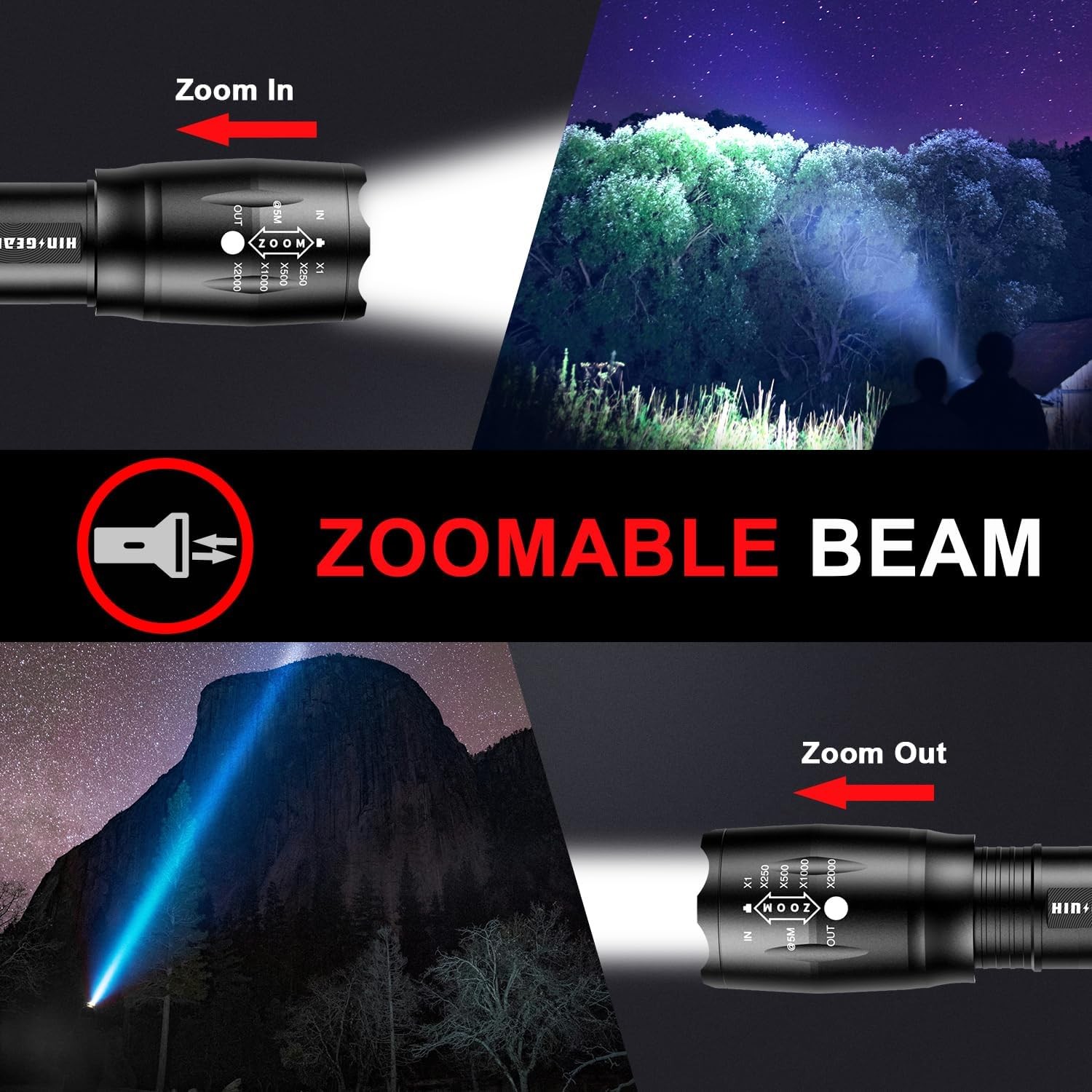 4 x Tactical 18650 Flashlight High Powered Zoomable Aluminum High Lumens