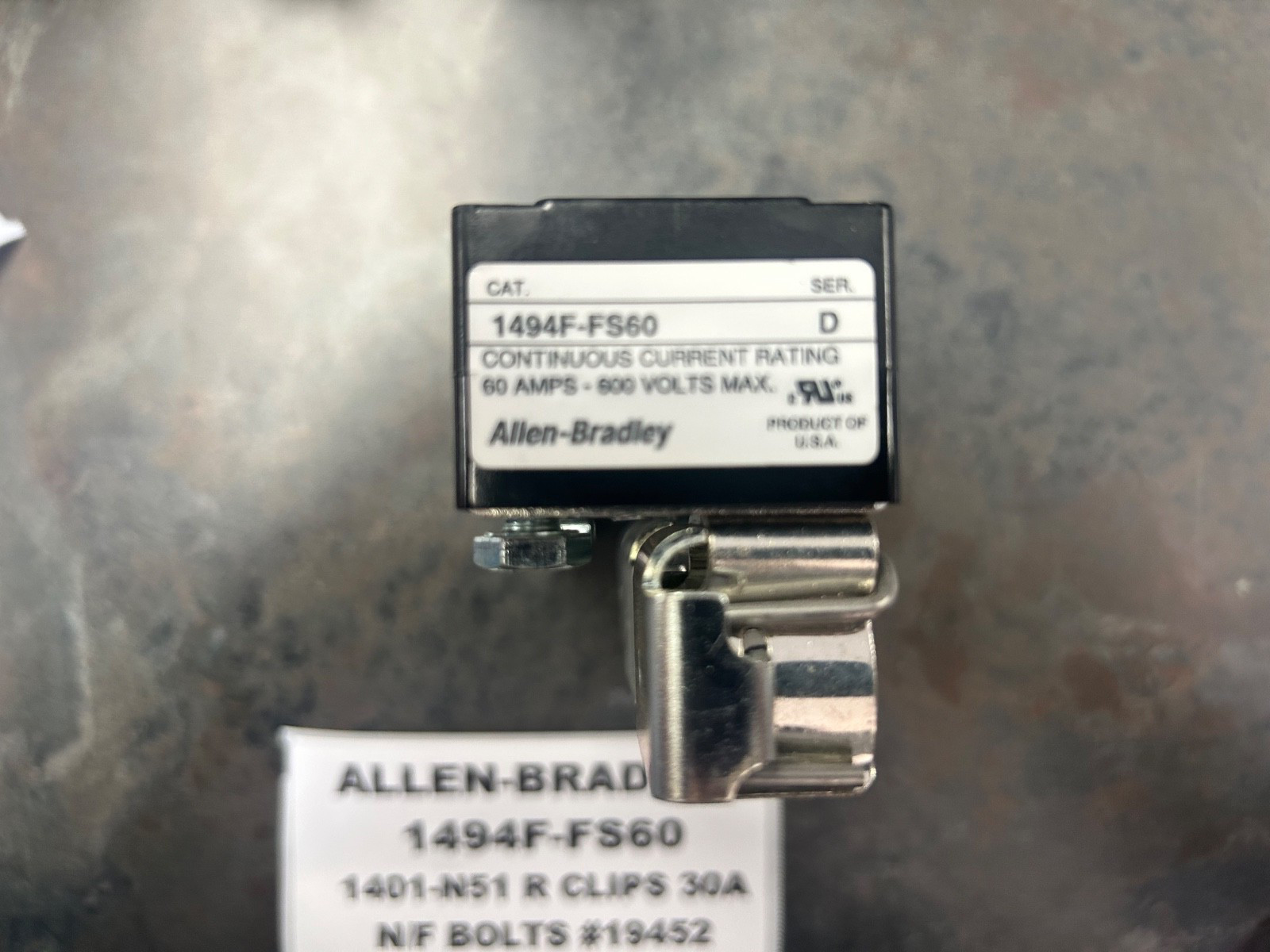 NEW ALLEN BRADLEY 1494F-FS60 BLOCK 60A WITH 1401-N51 R FUSE CLIPS #19452