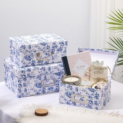 Blue and white Porcelain Storage Boxes, Photos Rectangular Set4 Blue and White